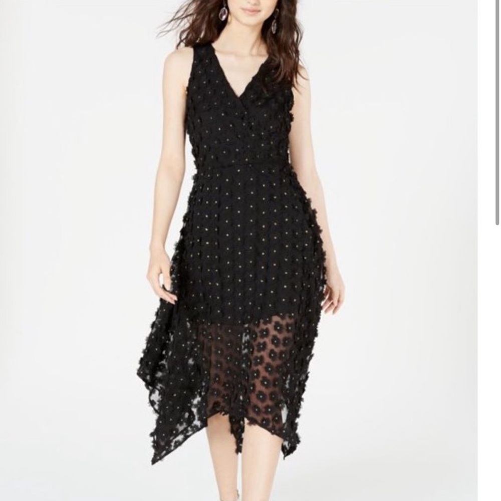 Kensie black flowers  appliqué Asymmetrical midi dress size 6 Fariy  whimsigoth